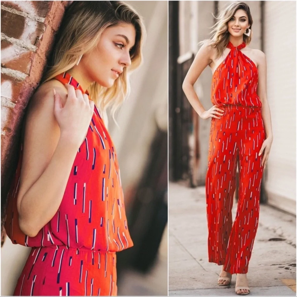 (4)New Summers red jumpsuit 4th of July blue white design summer outfit - Picture 3 of 4